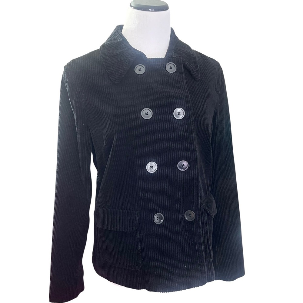 GAP Womens Black Corduroy Double Breasted Pea Coat Jacket Size L‎ RN54023